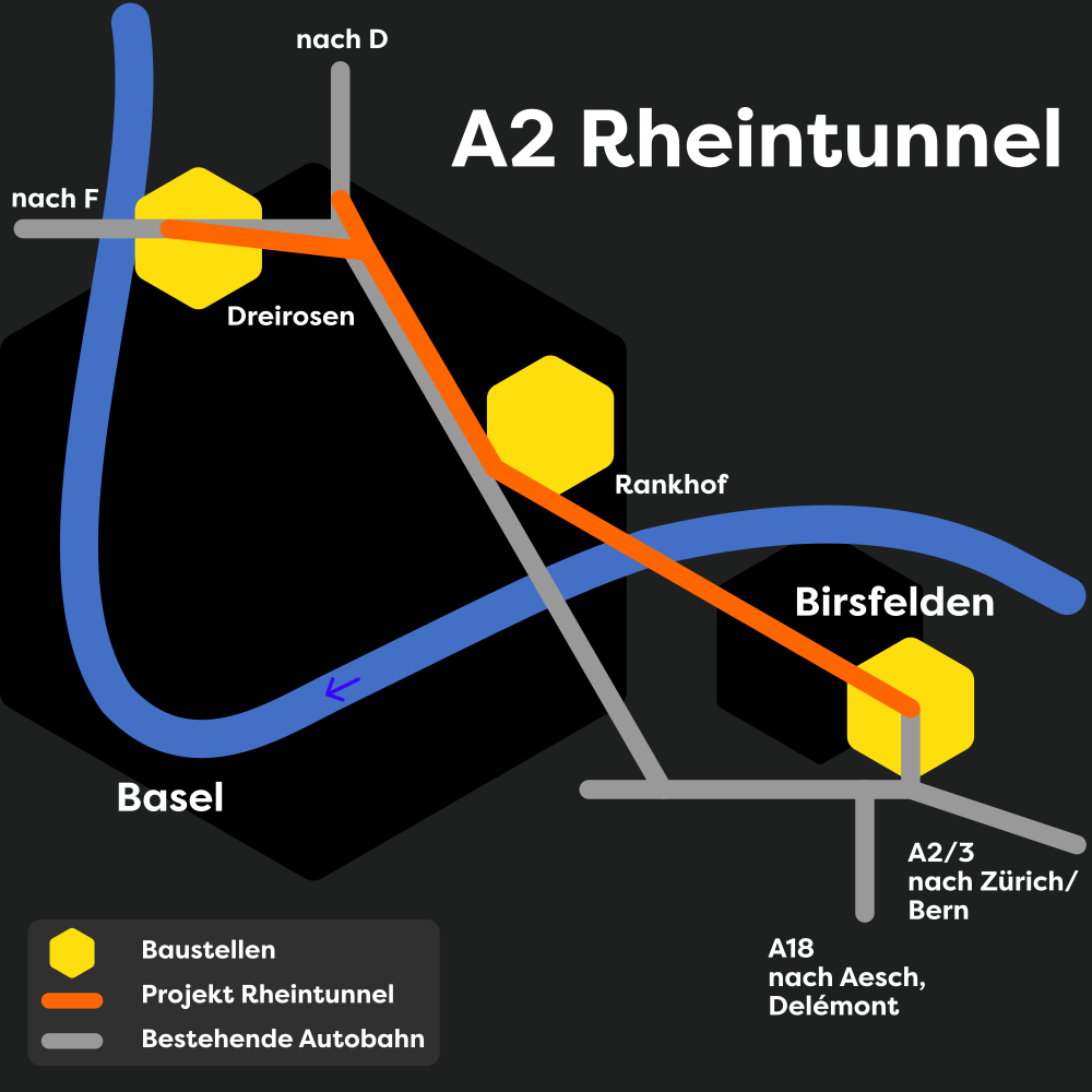 Schema des Rheintunnels zwischen Birsfelden und Basel